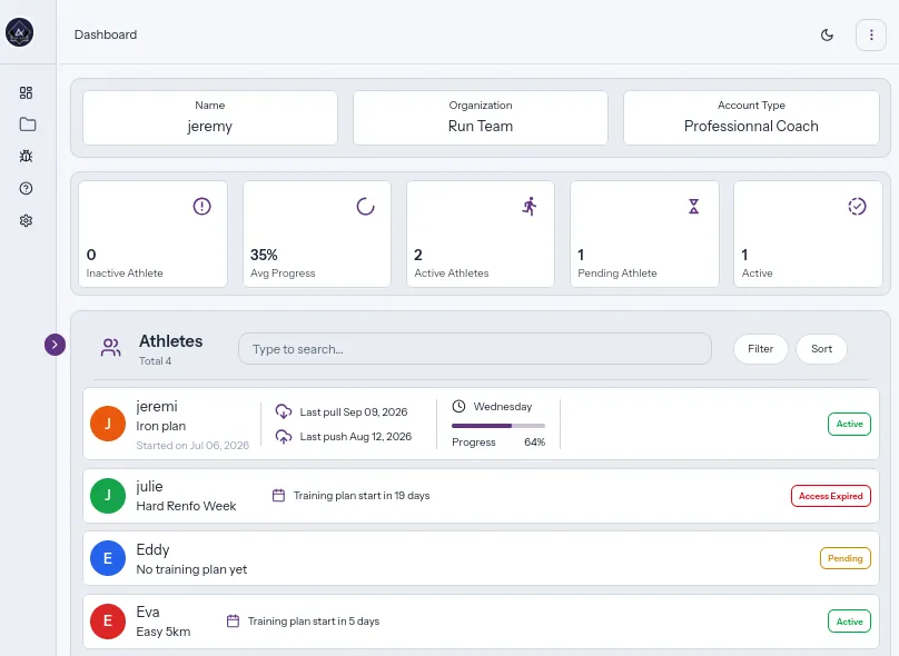 Coach dashboard