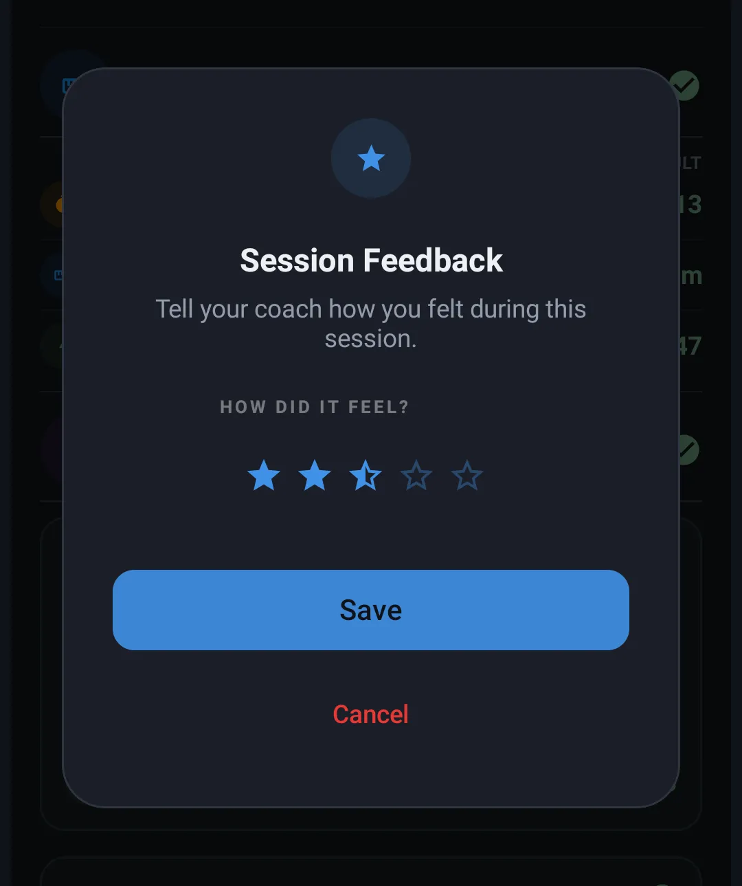 Feeling rating window