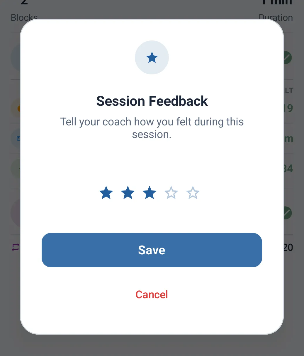 Feeling rating window