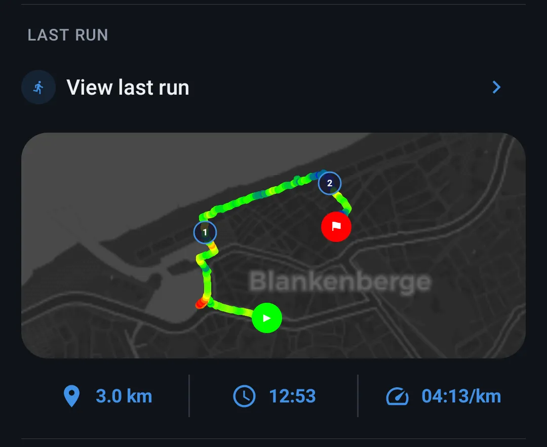 Last run card with map preview
