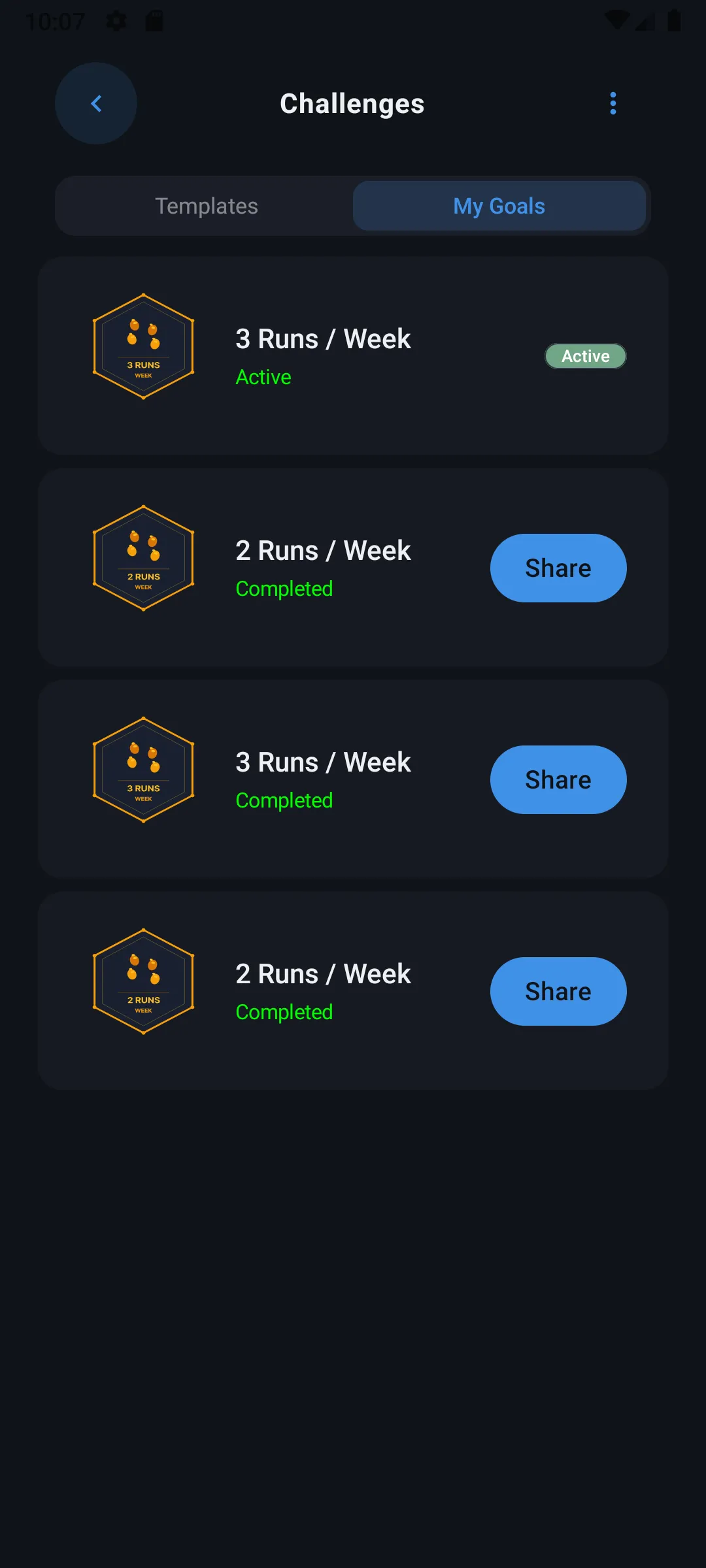 "My Challenge" list with progress