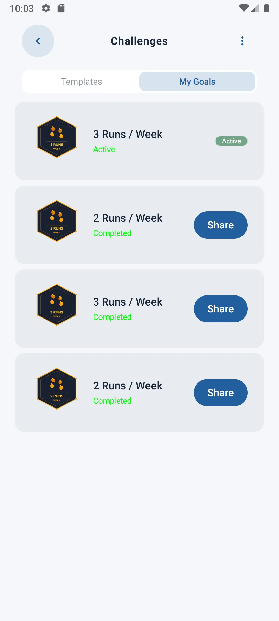 "My Challenge" list with progress