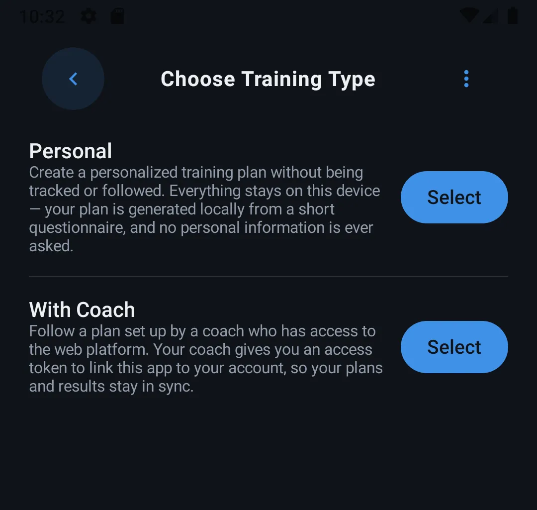 Personal / With Coach choice cards