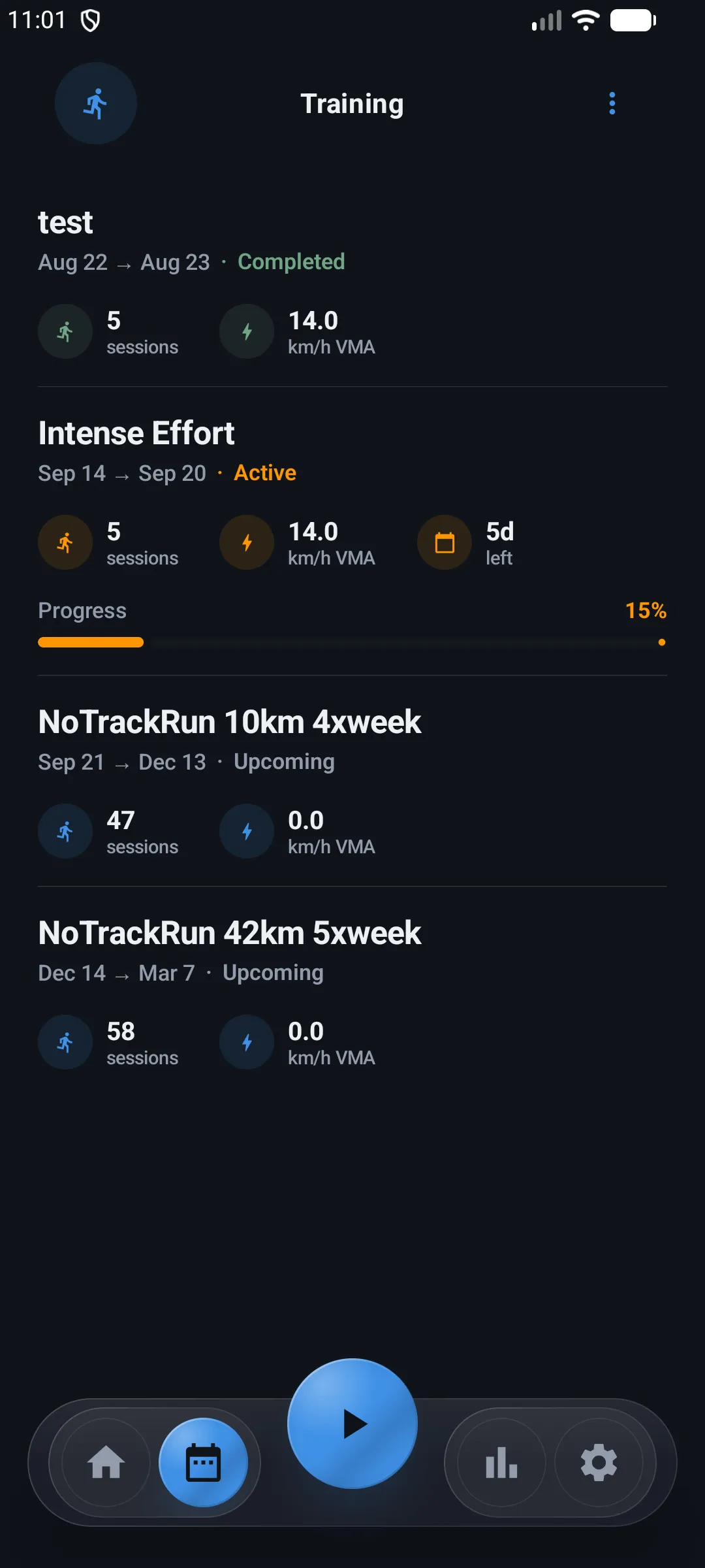 Training plans list