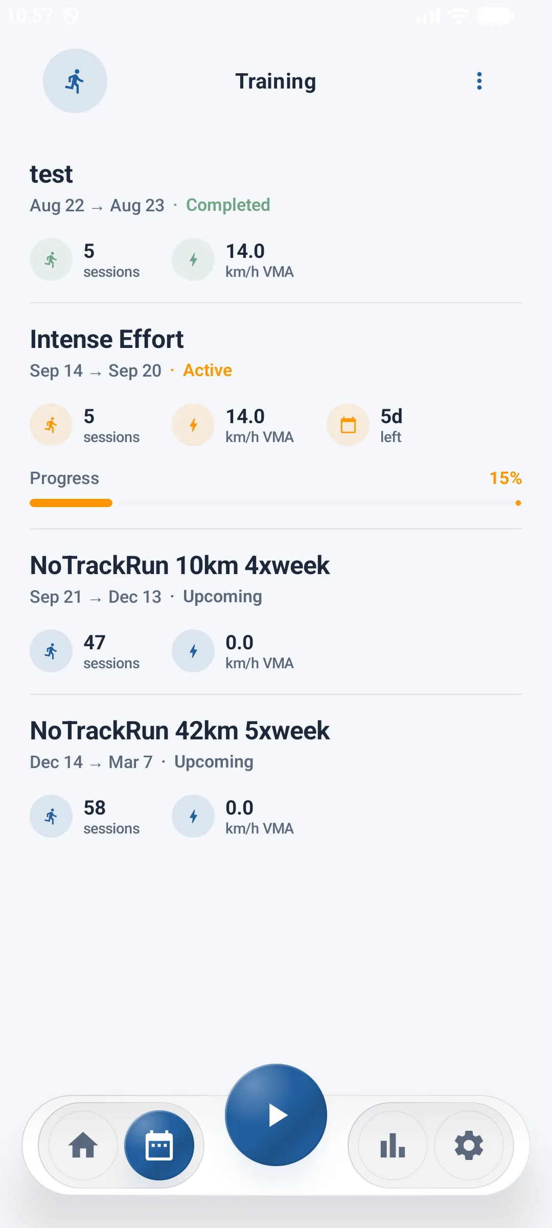 Training plans list
